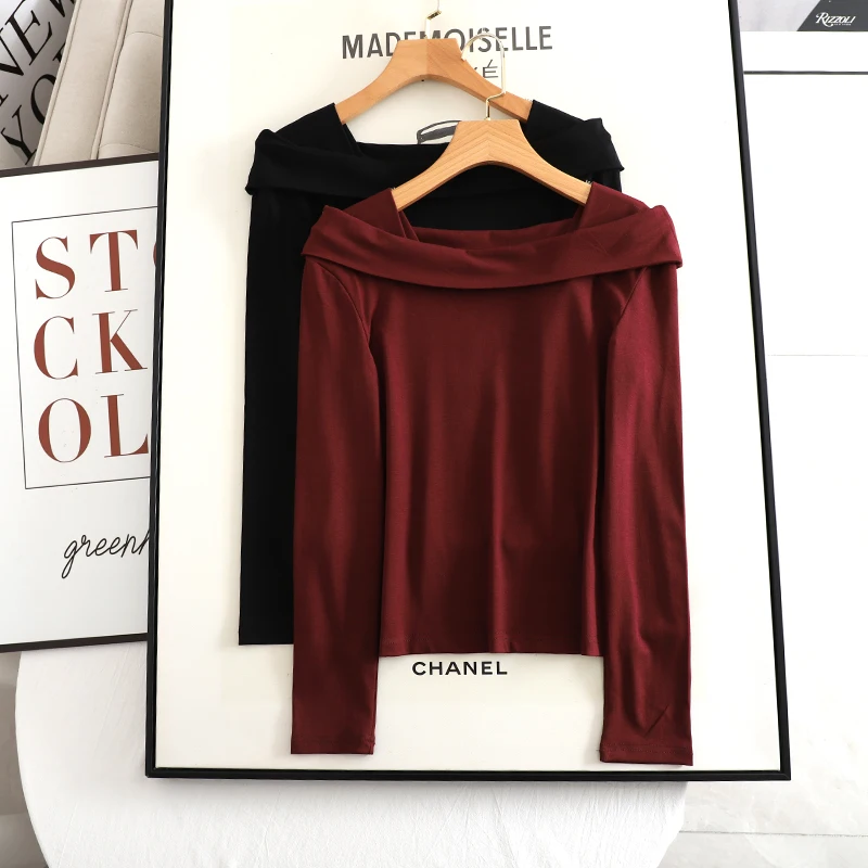 Elegance Lady Wine Red Colour Sexy Slash Neck Long-sleeve T-shirt Spring Autumn Fashion Solid Slim Casual Base Shirts Simple Top
Elegance Lady Wine Red Colour Sexy Slash Neck Long-sleeve T-shirt Spring Autumn Fashion Solid Slim Casual Base Shirts Simple Top