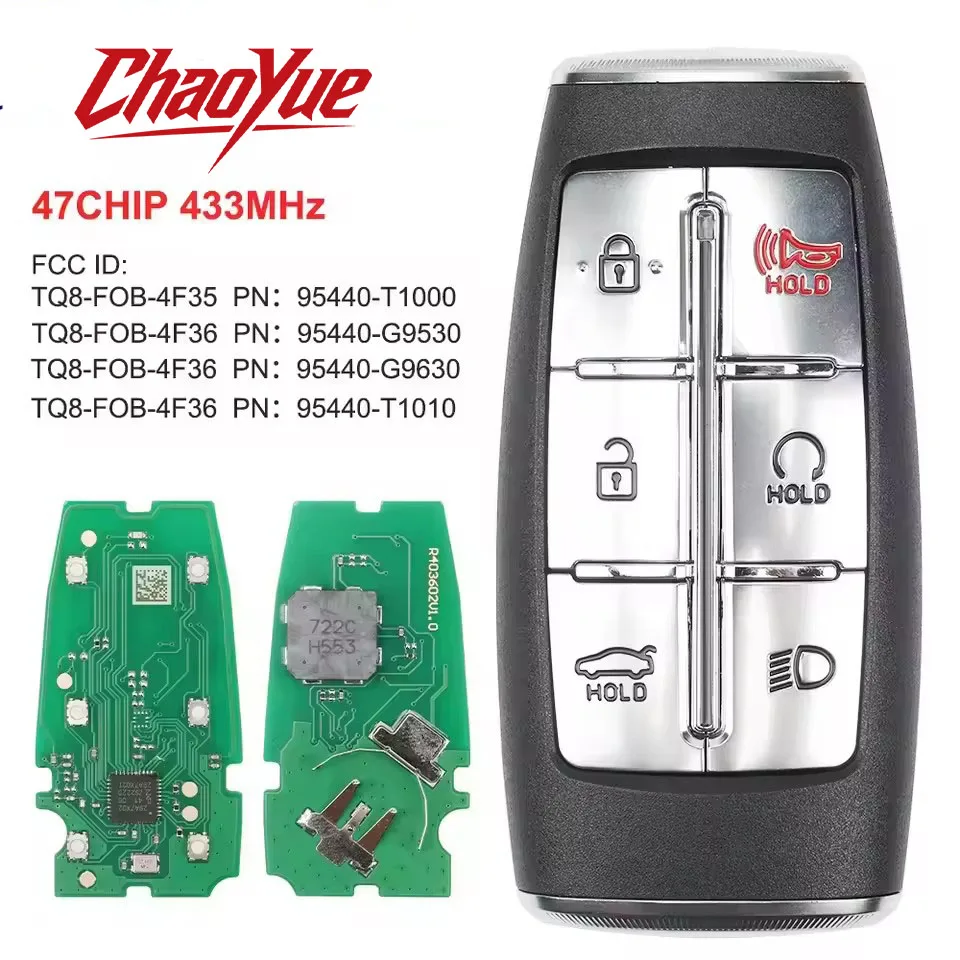 ChaoYue TQ8-FOB-4F35 95440-T1000 4F36 95440-G9530/G9630/T1010 Smart Remote Car Key 433MHz ID47 for Hyundai GENESIS G80 2021-2024
ChaoYue TQ8-FOB-4F35 95440-T1000 4F36 95440-G9530/G9630/T1010 Smart Remote Car Key 433MHz ID47 for Hyundai GENESIS G80 2021-2024