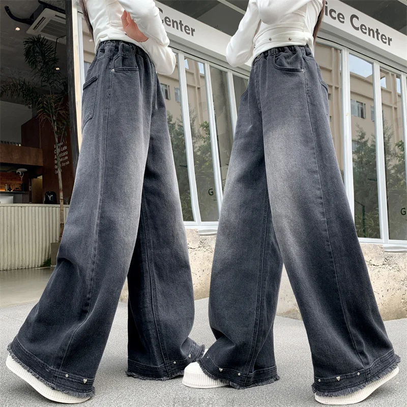 Spring Autumn Teenage Girls Loose Straight Jeans with Rhinestones Kids Children Grey Color Distressed Denim Pants Age 7 To 14 Y
Spring Autumn Teenage Girls Loose Straight Jeans with Rhinestones Kids Children Grey Color Distressed Denim Pants Age 7 To 14 Y