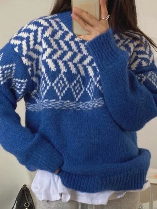 Синий свитер с цветочным принтом, свободный крой, вязаный топ, женская осенне-зимняя верхняя одежда, удобный ленивый слей, модный
Синий свитер с цветочным принтом, свободный крой, вязаный топ, женская осенне-зимняя верхняя одежда, удобный ленивый слей, модный