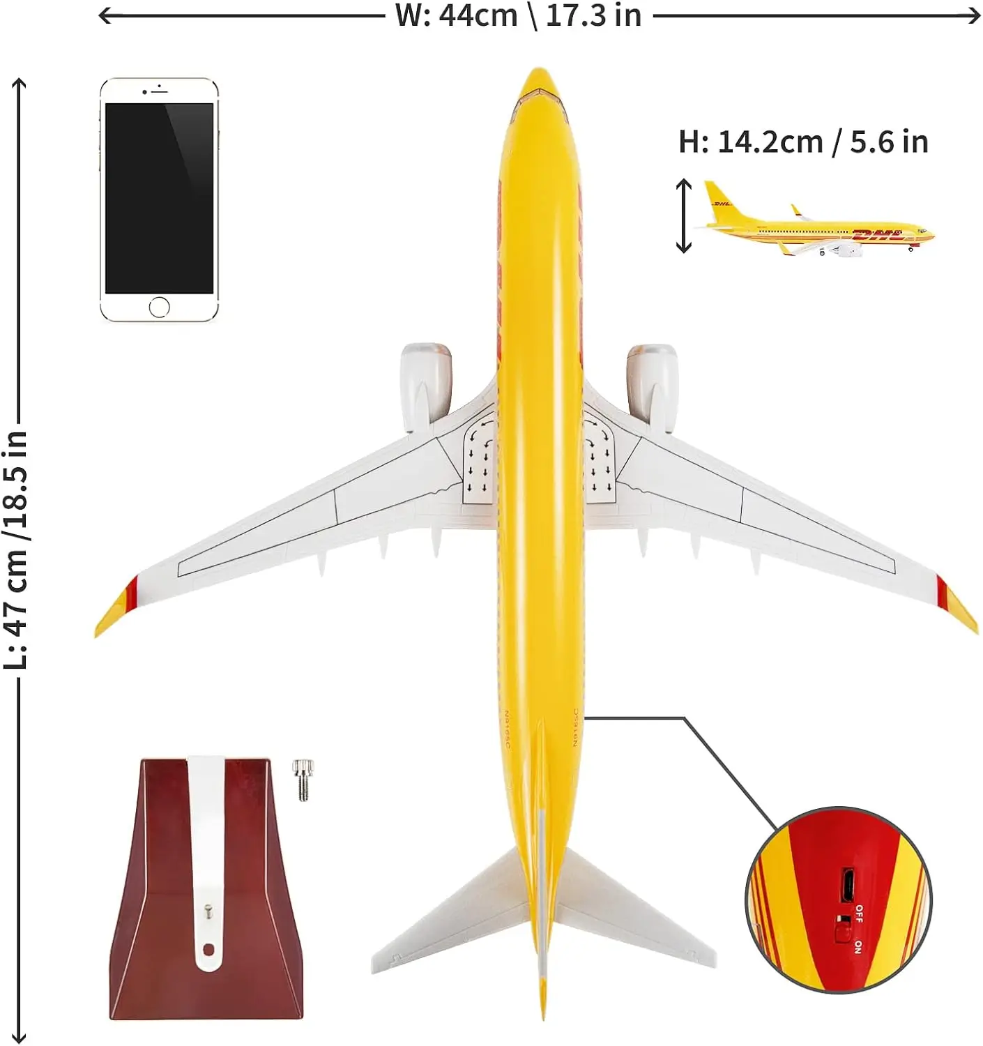 Large Airplane 47CM DHL Airways B737 1:85 Scale Model Simulated Aeroplane Diecast With LED And Wheel Resin Model Decoration 
Large Airplane 47CM DHL Airways B737 1:85 Scale Model Simulated Aeroplane Diecast With LED And Wheel Resin Model Decoration