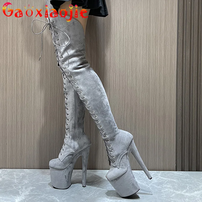 Over-the-Knee Boots New Style Fashion Flock High Heel Lace Up Long Tube 20CM Open Toe Platform Heels Pole Dance Shoes Grey Boots
Over-the-Knee Boots New Style Fashion Flock High Heel Lace Up Long Tube 20CM Open Toe Platform Heels Pole Dance Shoes Grey Boots