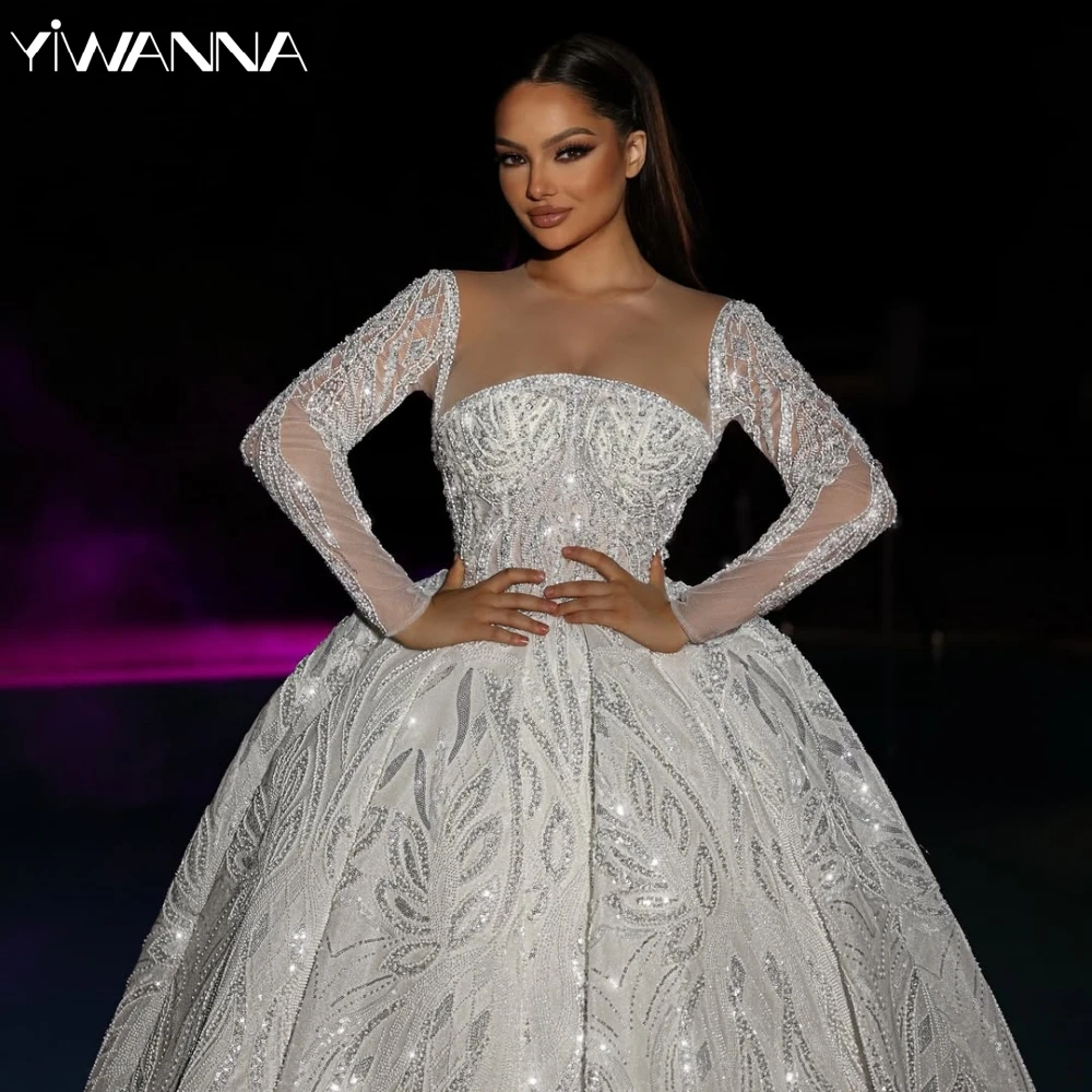 Exquisite Shiny Beaded Long Sleeve Wedding Dress Modest O-neck Bridal Gown 2025 Customized Ball Gowns Long Dresses For Bride
Exquisite Shiny Beaded Long Sleeve Wedding Dress Modest O-neck Bridal Gown 2025 Customized Ball Gowns Long Dresses For Bride