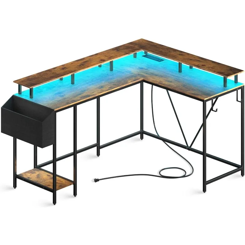 L Shaped Gaming Desk with Power Outlets & LED Lights, Computer Desks with Monitor Stand & Storage Shelf
L Shaped Gaming Desk with Power Outlets & LED Lights, Computer Desks with Monitor Stand & Storage Shelf