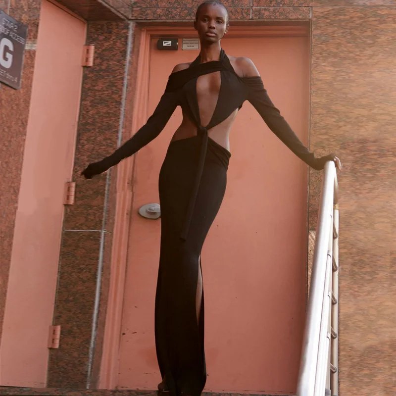 Long Sleeve Black Elastic Spandex Long Dress Cutout Sexy Woman Clothes Chic New Design Evening Dresses Straight Prom Gown
Long Sleeve Black Elastic Spandex Long Dress Cutout Sexy Woman Clothes Chic New Design Evening Dresses Straight Prom Gown