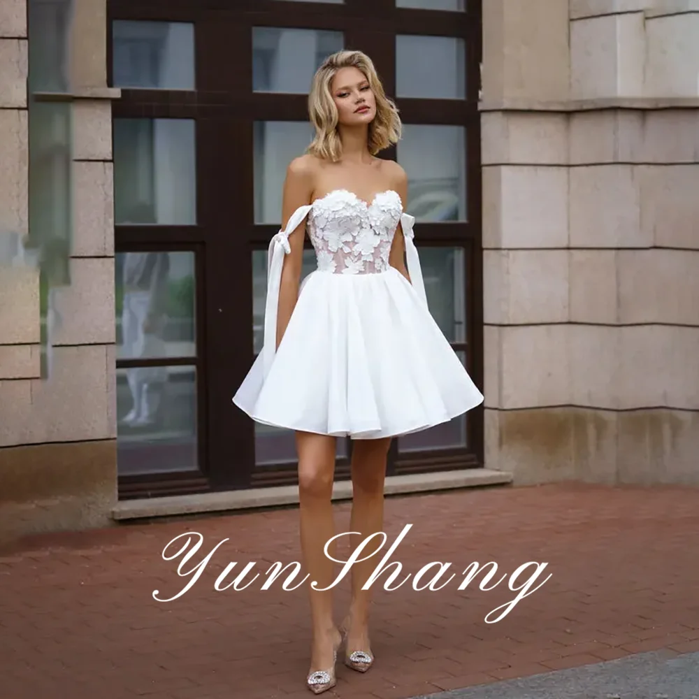 Yunshang Customized Satin A-Line Wedding Dresses 2026 Sweetheart Off The Shoulder Lace Sleeveless Bow Backless Mini Bridal Gowns
Yunshang Customized Satin A-Line Wedding Dresses 2026 Sweetheart Off The Shoulder Lace Sleeveless Bow Backless Mini Bridal Gowns