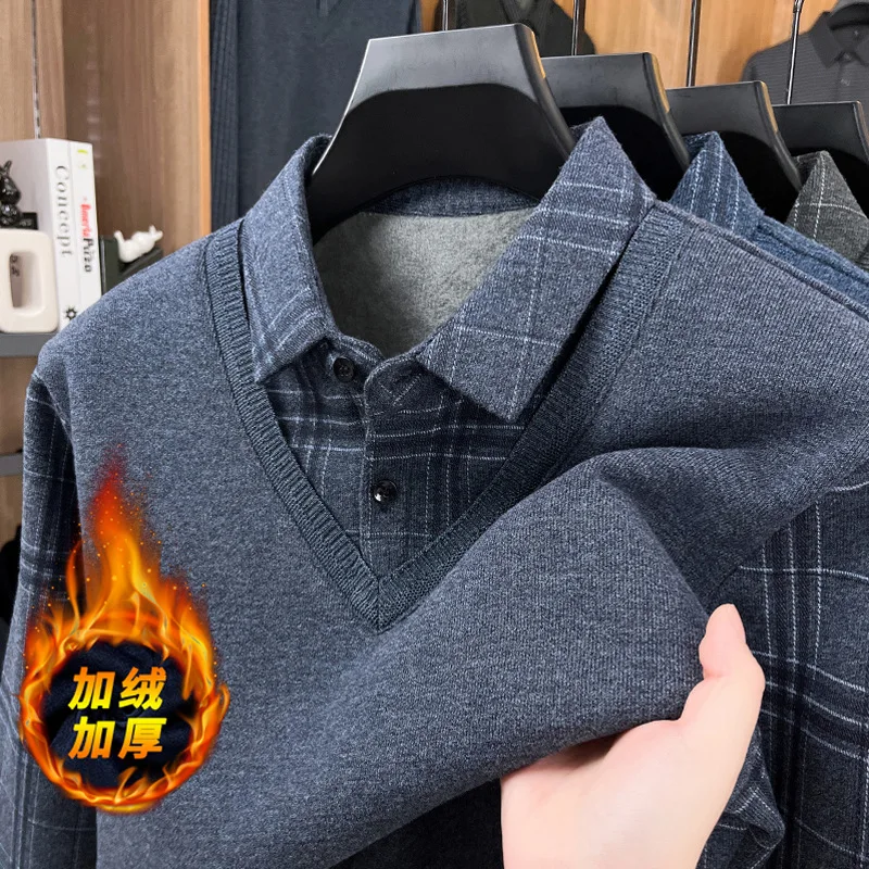 Мужской зимний свитер с флисовой подкладкой, утепленный, с отложным воротником, имитация двухслойности, повседневный, теплый, шерстяной, для мужчин
Мужской зимний свитер с флисовой подкладкой, утепленный, с отложным воротником, имитация двухслойности, повседневный, теплый, шерстяной, для мужчин