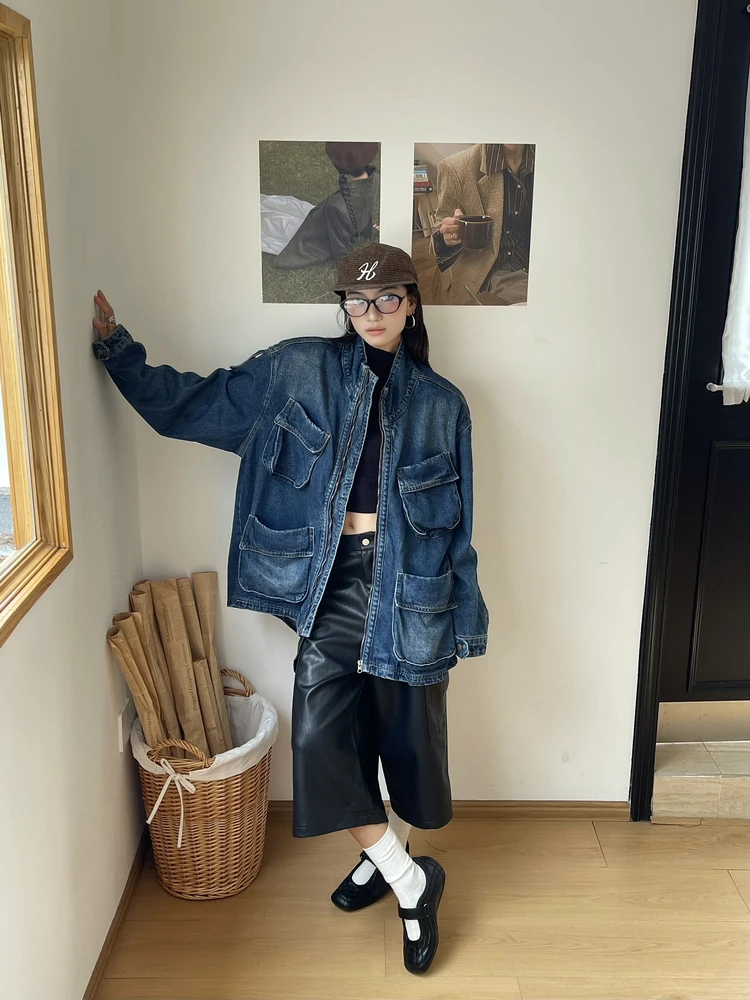 Женская удлиненная куртка свободного кроя на молнии из денима с воротником-стойкой, в стиле ретро, для работы, больших размеров, осенняя, хлопковая
Женская удлиненная куртка свободного кроя на молнии из денима с воротником-стойкой, в стиле ретро, для работы, больших размеров, осенняя, хлопковая