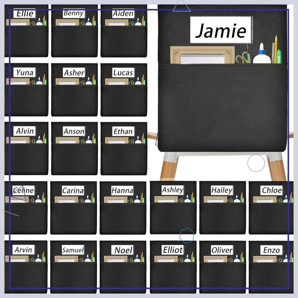 24 PCS Chair Pockets for Classroom, 20"x17" Seat Sacks, Student Organizer with Name Tag, Black
24 PCS Chair Pockets for Classroom, 20"x17" Seat Sacks, Student Organizer with Name Tag, Black