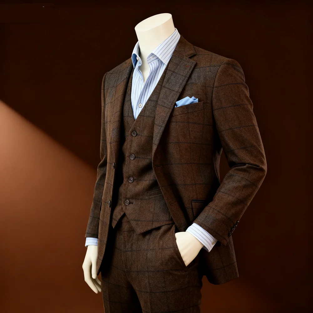 Men's Brown Tweed 3-Piece Formal Suit Slim Fit Wedding Groomsmen Confirmed Smoking Notch Lapel Business Party Ternos Masculinos
Men's Brown Tweed 3-Piece Formal Suit Slim Fit Wedding Groomsmen Confirmed Smoking Notch Lapel Business Party Ternos Masculinos