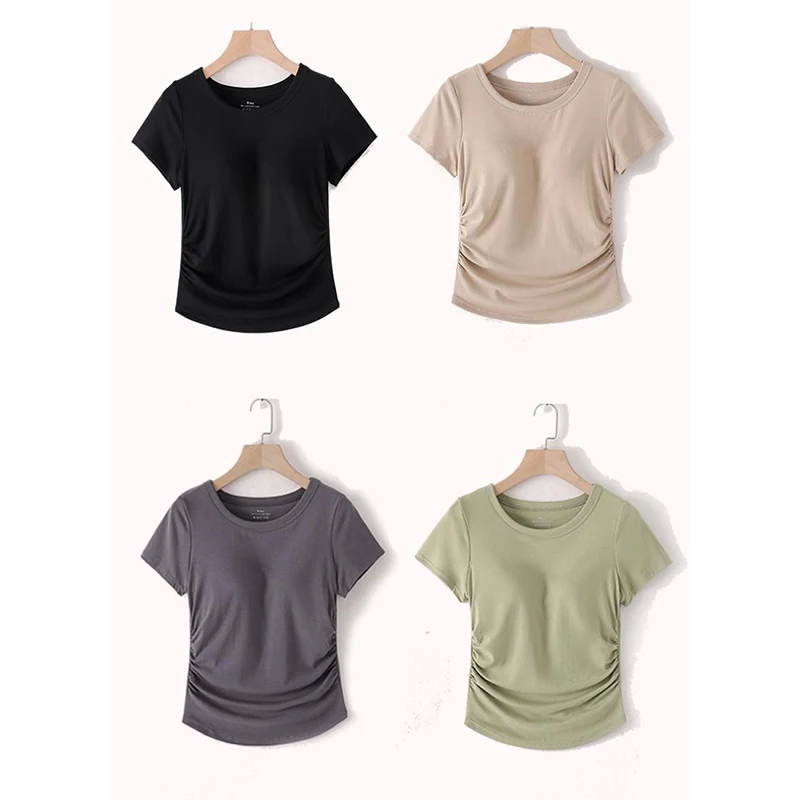 Chest Pad Solid Short Sleeve T Shirt Women Simple Casual Base Slim Female Top Vintage Sexy Y2K Crop Tee Summer Skinny Clothes
Chest Pad Solid Short Sleeve T Shirt Women Simple Casual Base Slim Female Top Vintage Sexy Y2K Crop Tee Summer Skinny Clothes