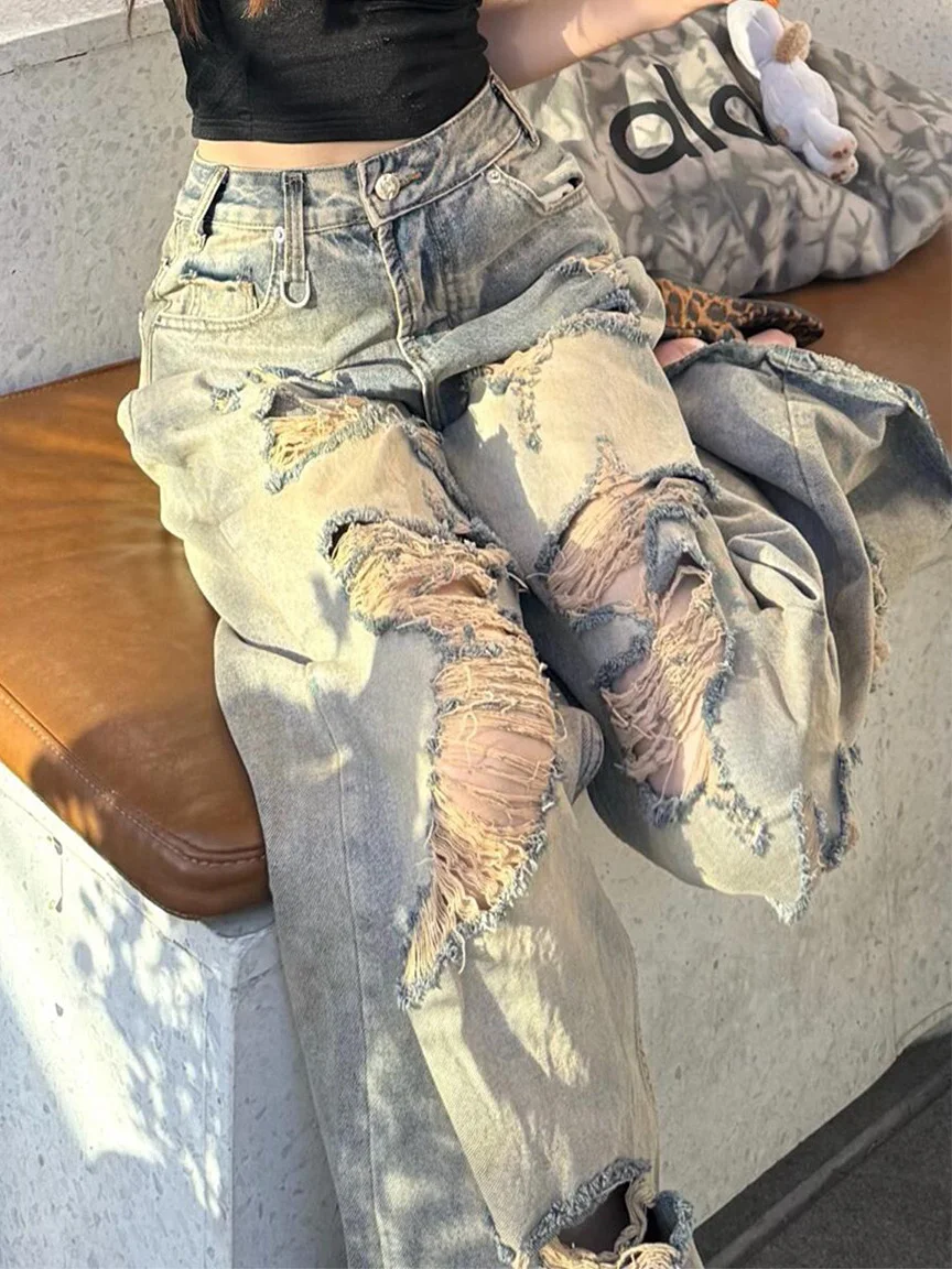 Summer 2026 Lazy Style High Street Worn-look Jeans American Wide Leg Floor-Length Hole Thin Jeans Women's Denim Skinnies
Summer 2026 Lazy Style High Street Worn-look Jeans American Wide Leg Floor-Length Hole Thin Jeans Women's Denim Skinnies