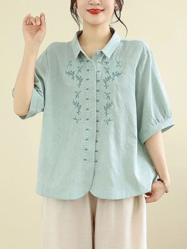 Retro Embroidered Floral Cotton Linen Shirt Casual Loose Open Cardigan Single Button Five Sleeve Women's plus Size Collar
Retro Embroidered Floral Cotton Linen Shirt Casual Loose Open Cardigan Single Button Five Sleeve Women's plus Size Collar