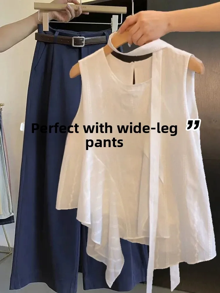 Korean Style Embroidered White Shirt Vest Women Summer Outerwear Inner Match Irregular Lace Sash Sleeveless Top
Korean Style Embroidered White Shirt Vest Women Summer Outerwear Inner Match Irregular Lace Sash Sleeveless Top