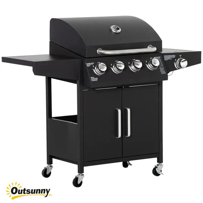 Outsunny 52" Barbecue Grill with Wheels 4+1 Burner Liquid Propane Gas Grill Outdoor Cabinet Style BBQ Trolley w/ Side Burner, Warming Rack
Outsunny 52" Barbecue Grill with Wheels 4+1 Burner Liquid Propane Gas Grill Outdoor Cabinet Style BBQ Trolley w/ Side Burner, Warming Rack
