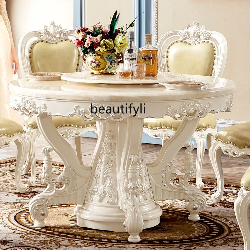 B03 Round dining table all solid wood natural marble countertop dining table French large apartment American style
B03 Round dining table all solid wood natural marble countertop dining table French large apartment American style