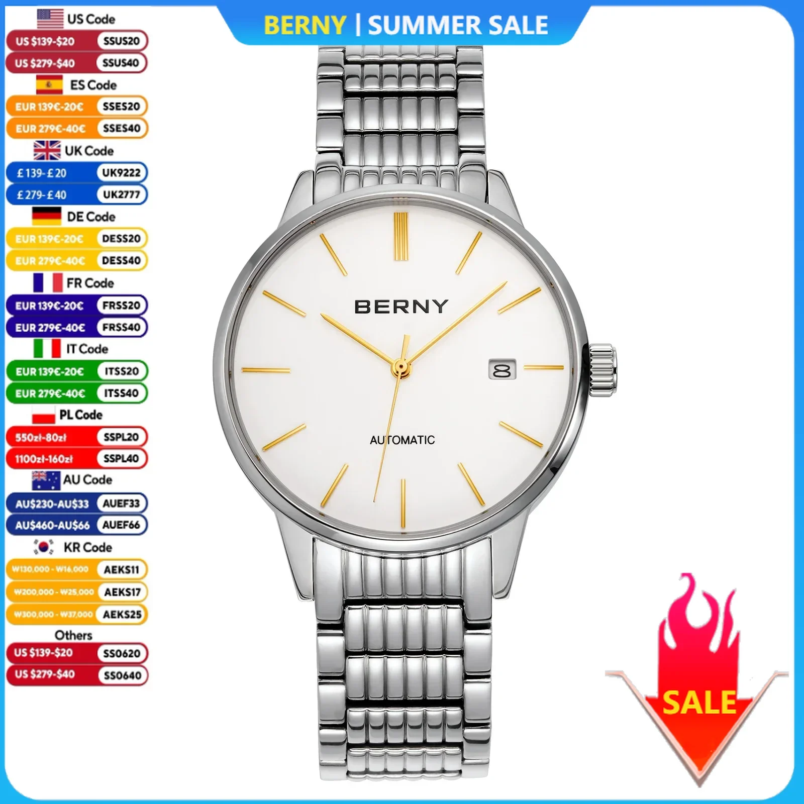 BERNY Automatic Watch for Men High-end Luxury Brand Mechanical Wristwatches Sapphire Full Stainless Steel Dress Men's Watches
BERNY Automatic Watch for Men High-end Luxury Brand Mechanical Wristwatches Sapphire Full Stainless Steel Dress Men's Watches
