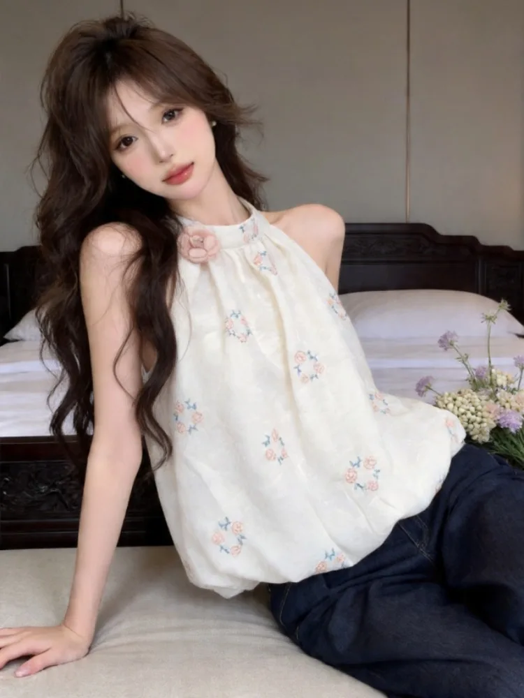 Elegant Embroidered Shirt Design Unique 3D Flower Sleeveless Neck Hanging Vest Versatile Beautiful Top for Women Summer Wear
Elegant Embroidered Shirt Design Unique 3D Flower Sleeveless Neck Hanging Vest Versatile Beautiful Top for Women Summer Wear