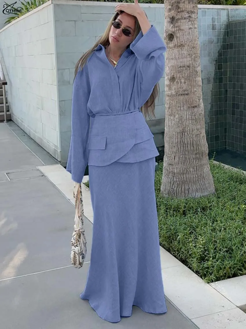 Oymimi Fashion Blue 3 Pieces Set For Woman Elegant Long Sleeve Single Breasted Shirts And Pockets Tunic + Simple Skirts Sets
Oymimi Fashion Blue 3 Pieces Set For Woman Elegant Long Sleeve Single Breasted Shirts And Pockets Tunic + Simple Skirts Sets