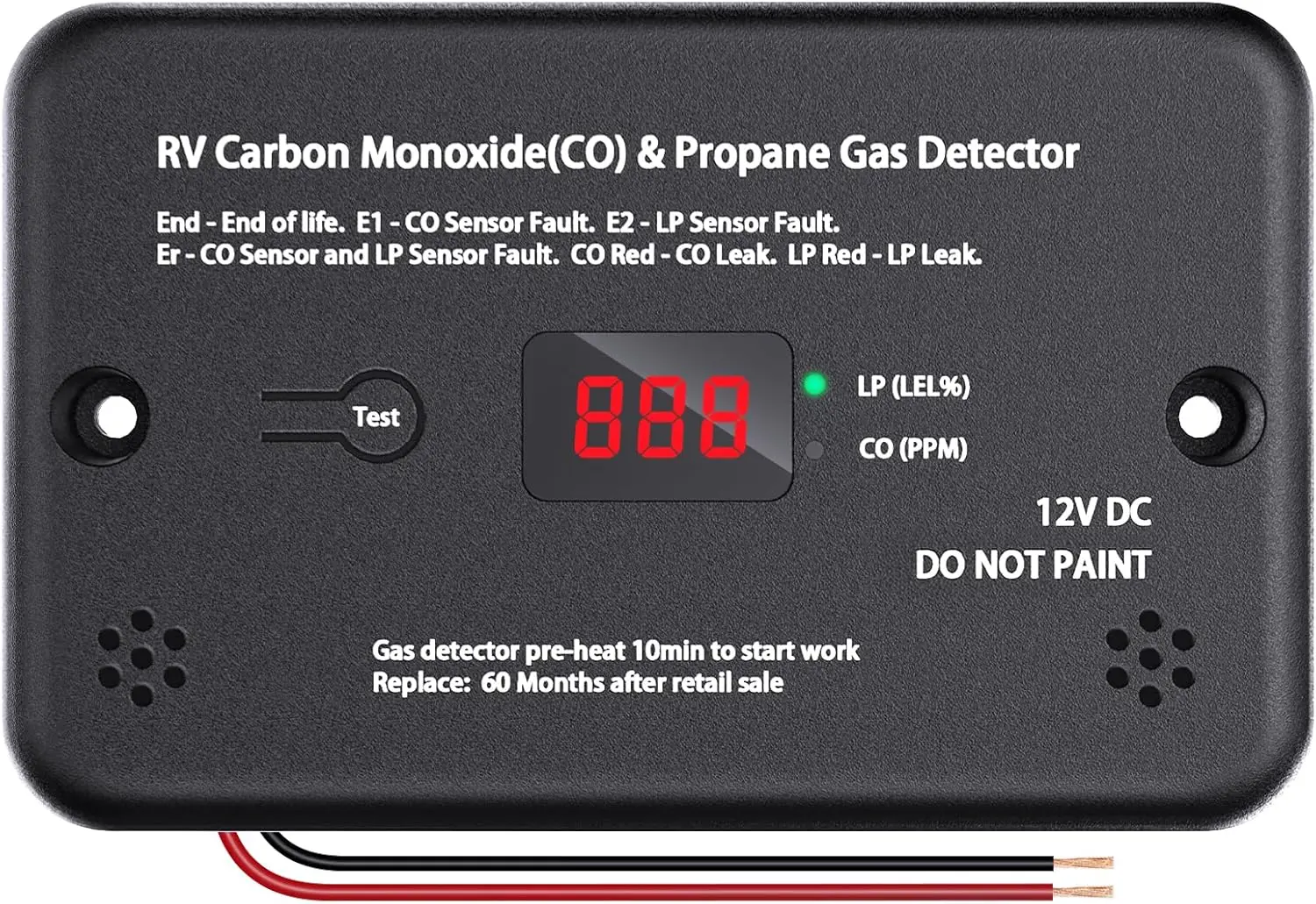 Dual CO & Propane Gas Alarm for RVs, Travel Trailers, Campers with LCD Display, 12V DC
Dual CO & Propane Gas Alarm for RVs, Travel Trailers, Campers with LCD Display, 12V DC