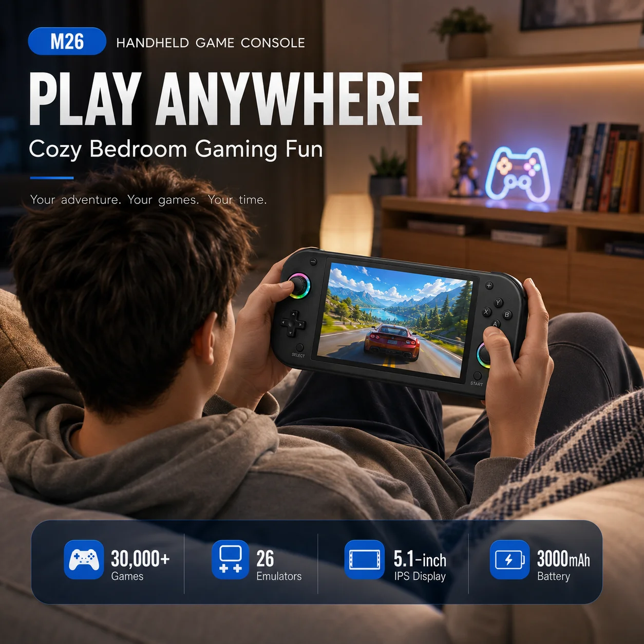 M26 3000mAh Battery Portable Game Console 5.1 Inch Large IPS Display 30000+ Games RGB Light Ring Retro Gaming Player Adult Gift
M26 3000mAh Battery Portable Game Console 5.1 Inch Large IPS Display 30000+ Games RGB Light Ring Retro Gaming Player Adult Gift