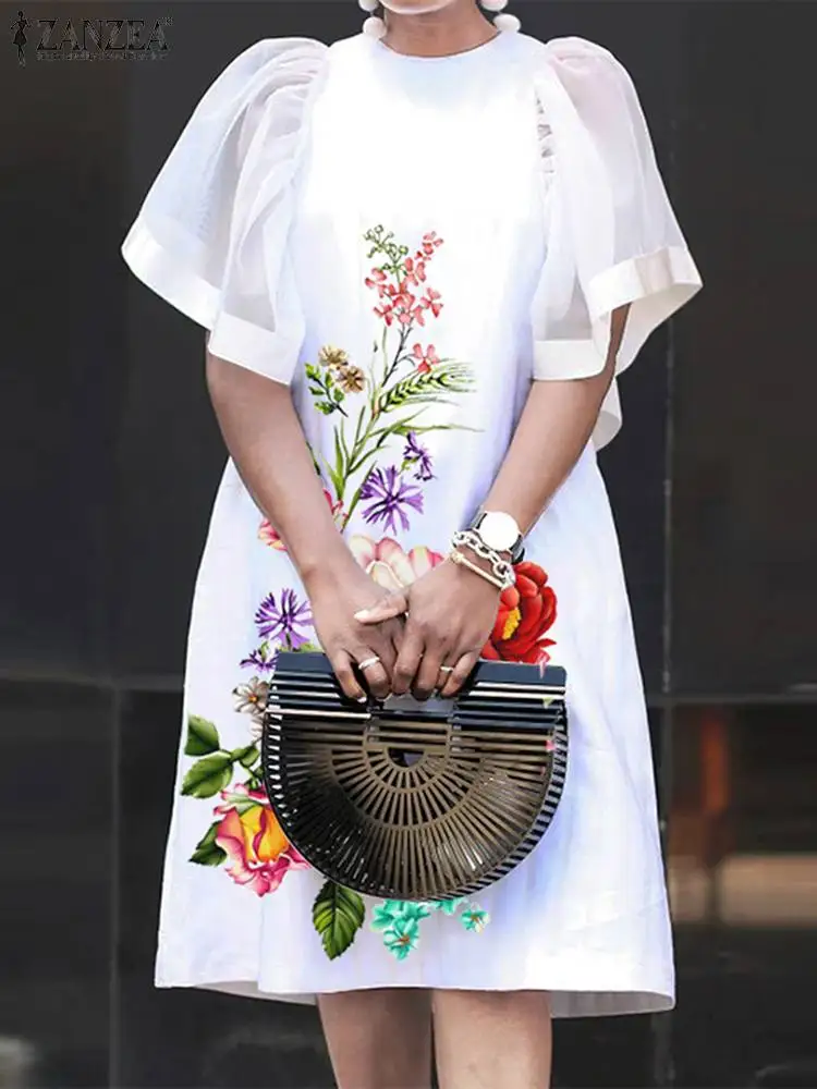 ZANZEA Women Short Sleeve Sundress Floral Print Long Dress Vintage Fashion Ruffle Mesh Patchwork Robe Casual Loose Midi Dresses 
ZANZEA Women Short Sleeve Sundress Floral Print Long Dress Vintage Fashion Ruffle Mesh Patchwork Robe Casual Loose Midi Dresses