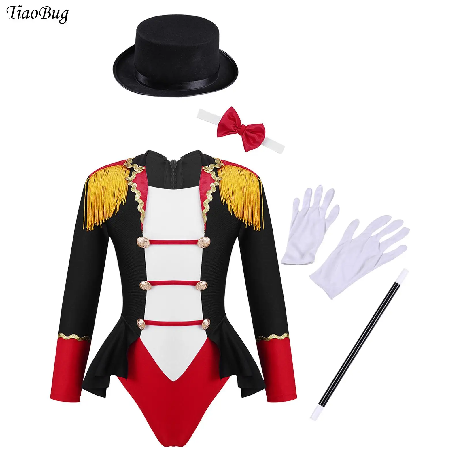Girls Long Sleeve Ringmaster Fringed Leotard Bodysuit with Magic Wand Gloves Suits Halloween Circus Costume Lion Tamer Dress Up
Girls Long Sleeve Ringmaster Fringed Leotard Bodysuit with Magic Wand Gloves Suits Halloween Circus Costume Lion Tamer Dress Up
