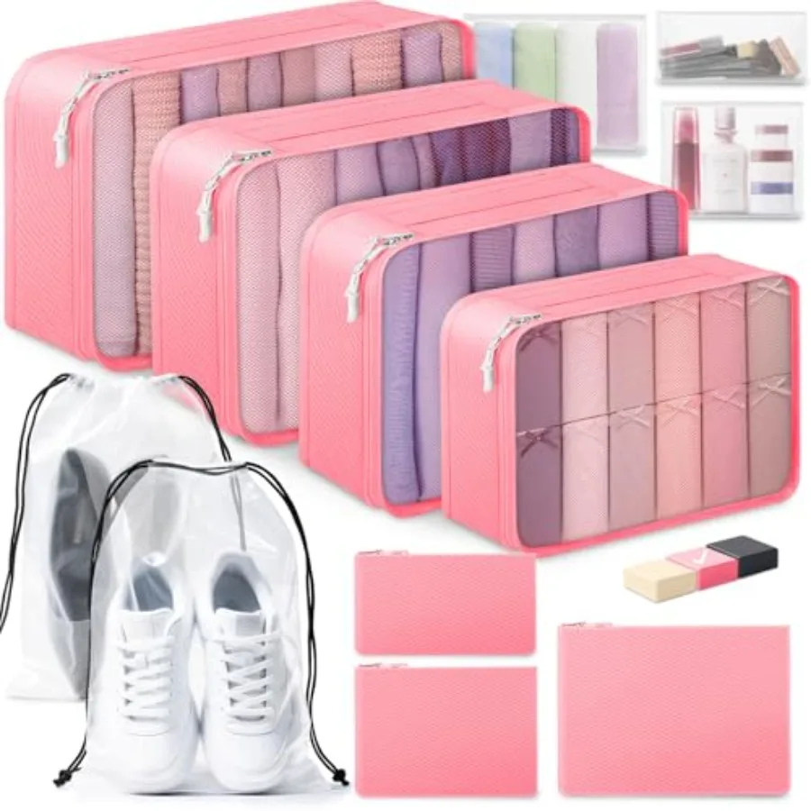 Набор из 12 упаковочных сумок для чемоданов, органайзеры для путешествий, набор сумок для организации багажа с матовой косметичкой и сумкой для обуви
Набор из 12 упаковочных сумок для чемоданов, органайзеры для путешествий, набор сумок для организации багажа с матовой косметичкой и сумкой для обуви