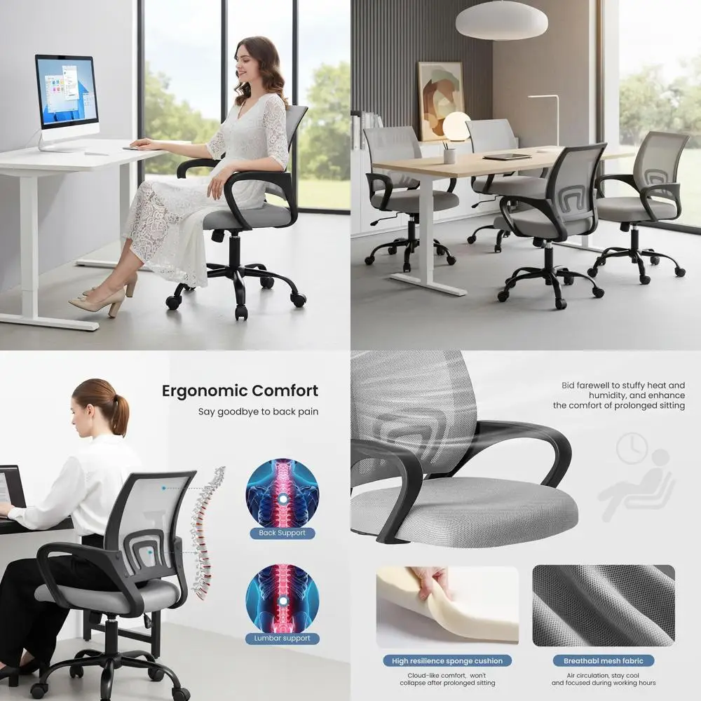 Ergonomic Mid-Back Desk Chair with Lumbar Support, Rocking Feature, Adjustable Height, Fixed Armrests, 360° Swivel for Home and
Ergonomic Mid-Back Desk Chair with Lumbar Support, Rocking Feature, Adjustable Height, Fixed Armrests, 360° Swivel for Home and