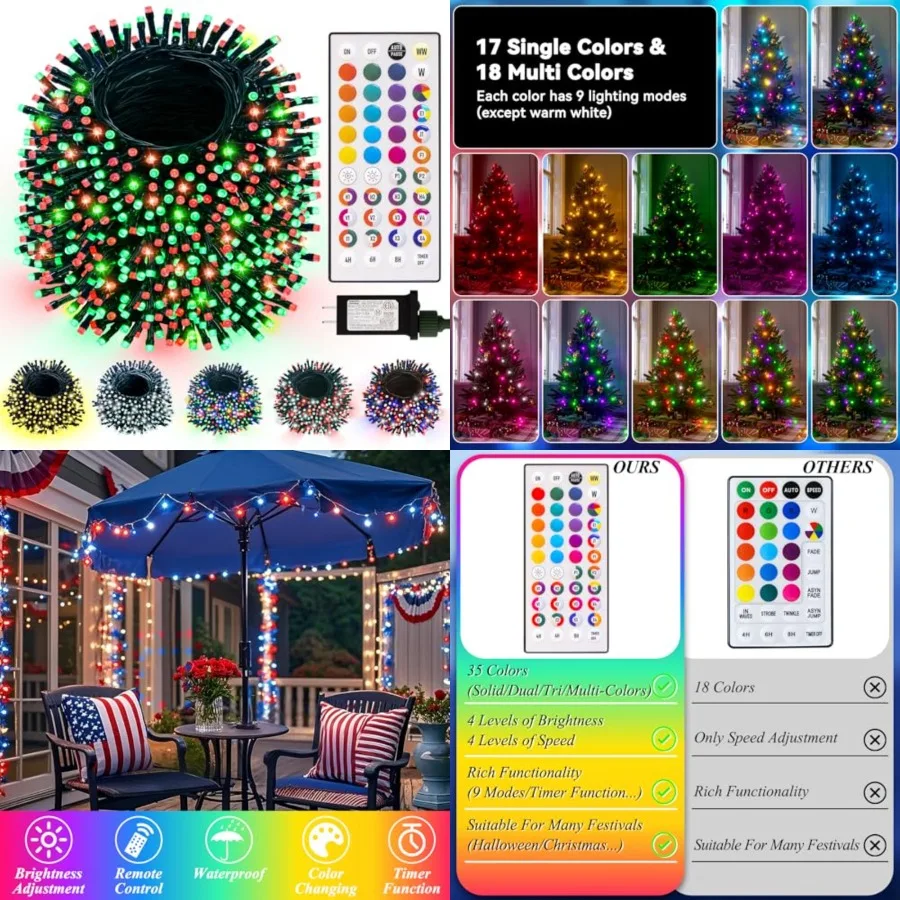 164Feet 500 LED Color Changing Christmas String Lights Outdoor, 35 Colors RGB Christmas Lights with Remote, Dimmable Led String
164Feet 500 LED Color Changing Christmas String Lights Outdoor, 35 Colors RGB Christmas Lights with Remote, Dimmable Led String