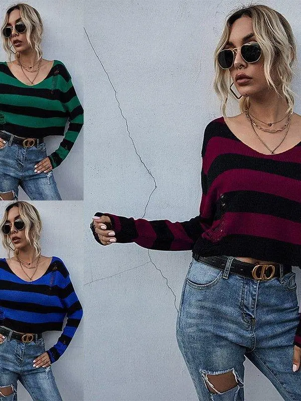202 Women's Striped V-Ne Loose ort Sweater Street Sle Long Sve Cotton Knitted Faion Autumn Wear Casual Streetwear
202 Women's Striped V-Ne Loose ort Sweater Street Sle Long Sve Cotton Knitted Faion Autumn Wear Casual Streetwear