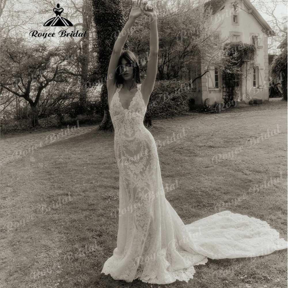 Boho Lace Mermaid Wedding Dress Plunging V-Neck with Detachable Lace Cape Crisscross Back Bridal Gown with Train Customized
Boho Lace Mermaid Wedding Dress Plunging V-Neck with Detachable Lace Cape Crisscross Back Bridal Gown with Train Customized