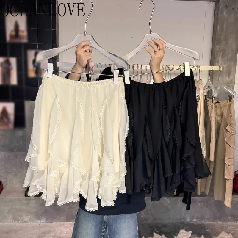 OCEANLOVE Irregular Ruffles Women Skirts Sweet Lace Patchwork Solid Spring Summer Mini Skirt Korean Style Elegant Faldas Mujer
OCEANLOVE Irregular Ruffles Women Skirts Sweet Lace Patchwork Solid Spring Summer Mini Skirt Korean Style Elegant Faldas Mujer