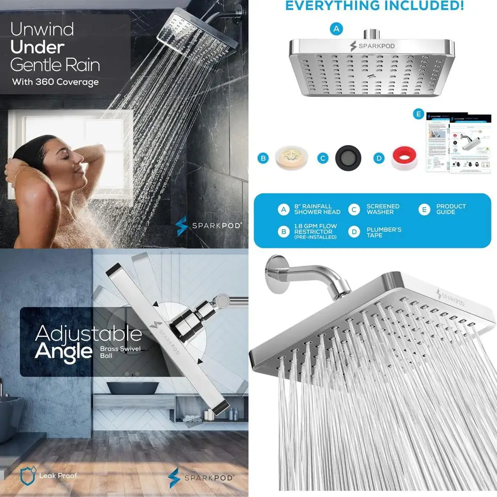 High-Pressure Luxury Shower Head - Easy Install, Chrome Finish, 8 Square, 1-Minute Replacement
High-Pressure Luxury Shower Head - Easy Install, Chrome Finish, 8 Square, 1-Minute Replacement