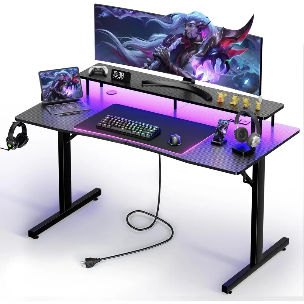 Gaming Desk with LED Lights, 55 Inch Large Computer Gamer Desk with Monitor Stand & Power Outlet, Ergonomic Carbon Fiber Surfac
Gaming Desk with LED Lights, 55 Inch Large Computer Gamer Desk with Monitor Stand & Power Outlet, Ergonomic Carbon Fiber Surfac