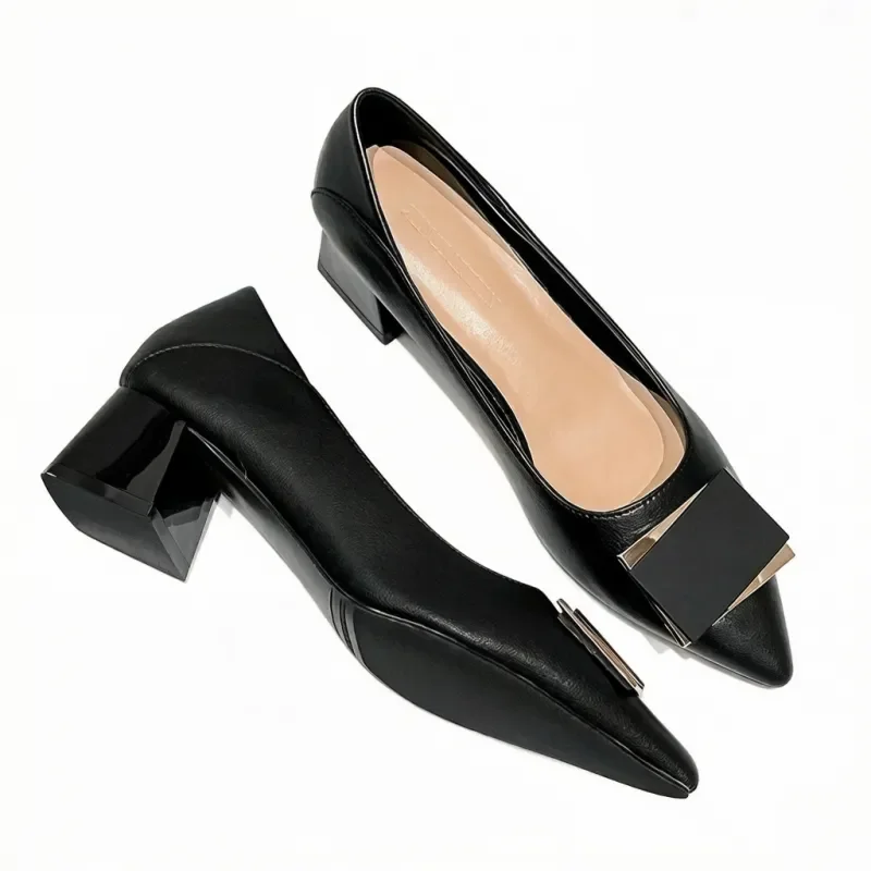 Women's Chunky Heel Pointed-Toe Pumps, Metal Buckle Accent Gentle Style High Heels, Elegant Versatile Fashion Office Lady Shoes.
Women's Chunky Heel Pointed-Toe Pumps, Metal Buckle Accent Gentle Style High Heels, Elegant Versatile Fashion Office Lady Shoes.