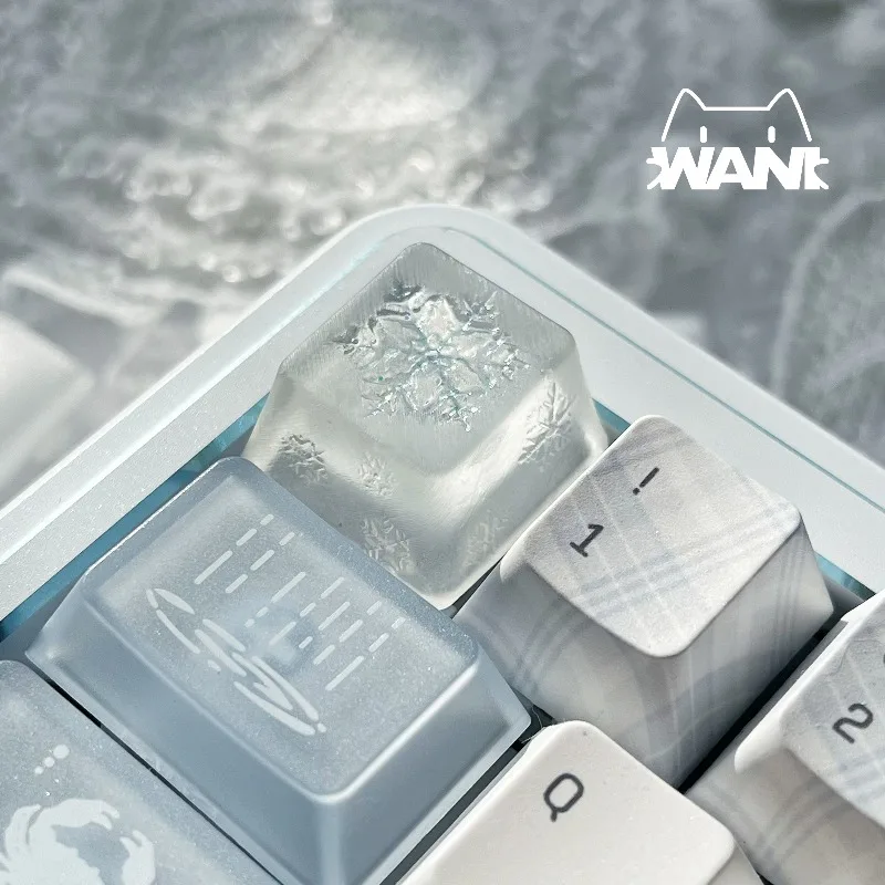 Snowflakes Mist Translucent Theme Keycaps Customized Drip Glue Keycaps Cherry Profile Point Key Caps for Keyboard Accessories