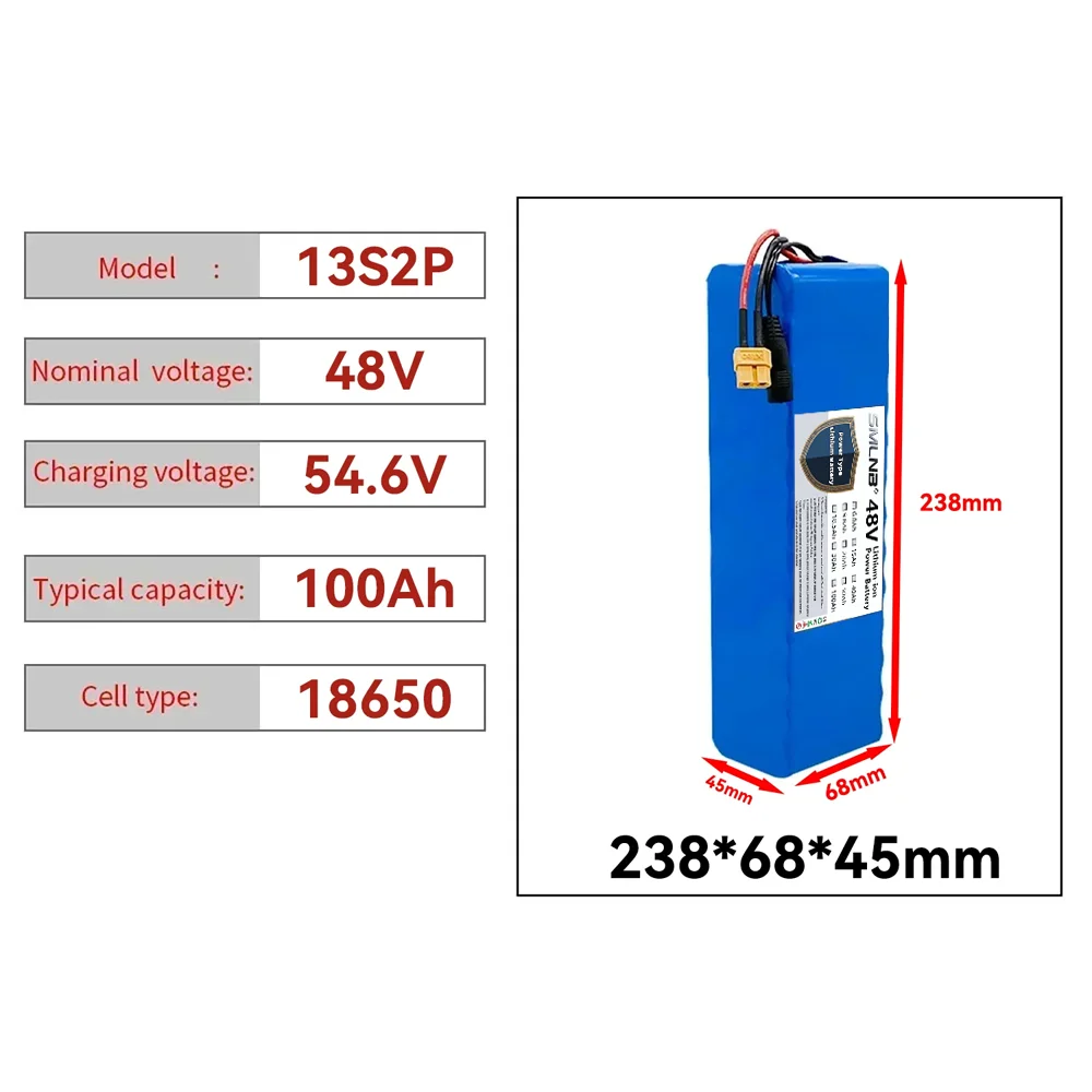 New 13S2P Lithium Ion 48V 10AH Battery Pack with BMS -250W To 1000W Electric Vehicle Power Supply 54.6V Charger
New 13S2P Lithium Ion 48V 10AH Battery Pack with BMS -250W To 1000W Electric Vehicle Power Supply 54.6V Charger