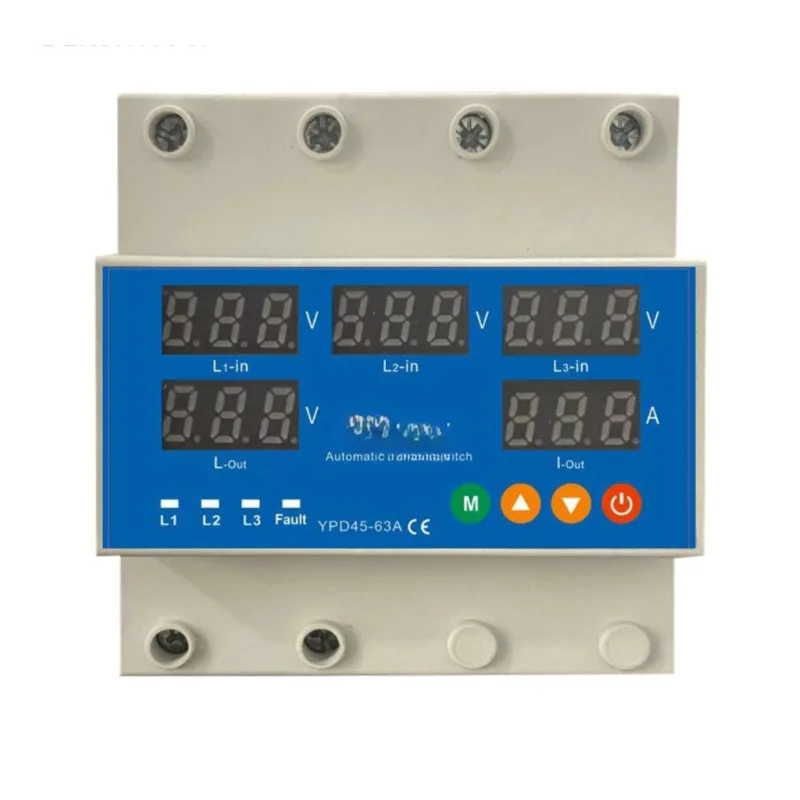 5-Screen automatic conversion three-phase digital display uninterrupted adjustable over and under voltage protector 63A 220V
5-Screen automatic conversion three-phase digital display uninterrupted adjustable over and under voltage protector 63A 220V