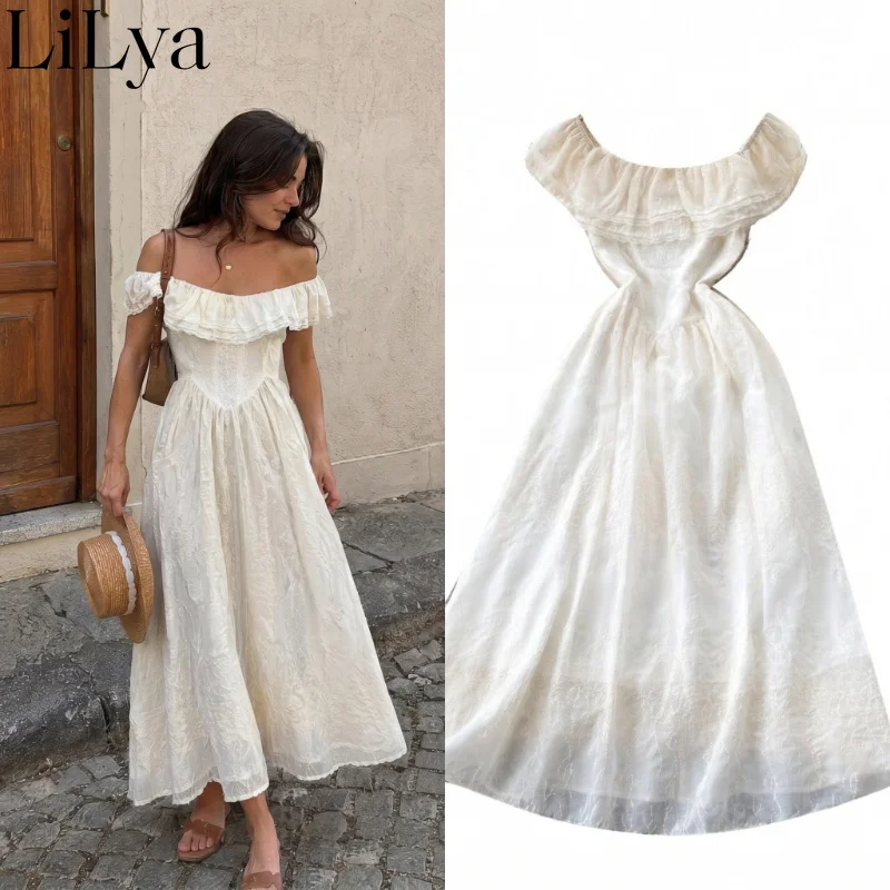 French Fairy Korean Summer Square Neck Lace High Waist Dress Women Ruffle Trim Elegant Chic Holiday Beach Maxi Dress woman
French Fairy Korean Summer Square Neck Lace High Waist Dress Women Ruffle Trim Elegant Chic Holiday Beach Maxi Dress woman