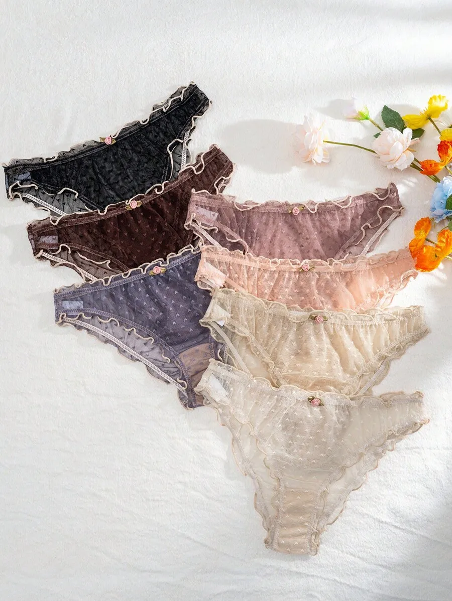 Women's Lace Triangle Panties with Floral Embellishment - 7 Pack
Women's Lace Triangle Panties with Floral Embellishment - 7 Pack