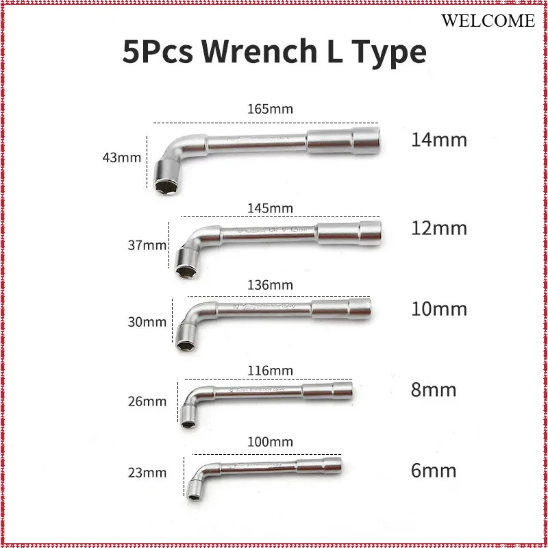 5Pcs Crv Frosted Surface Pipe Wrench L Type 7-Shaped Perforation Elbow Double Head Hexagon Socket Wrench Set 6 8 10 12 14mm
5Pcs Crv Frosted Surface Pipe Wrench L Type 7-Shaped Perforation Elbow Double Head Hexagon Socket Wrench Set 6 8 10 12 14mm