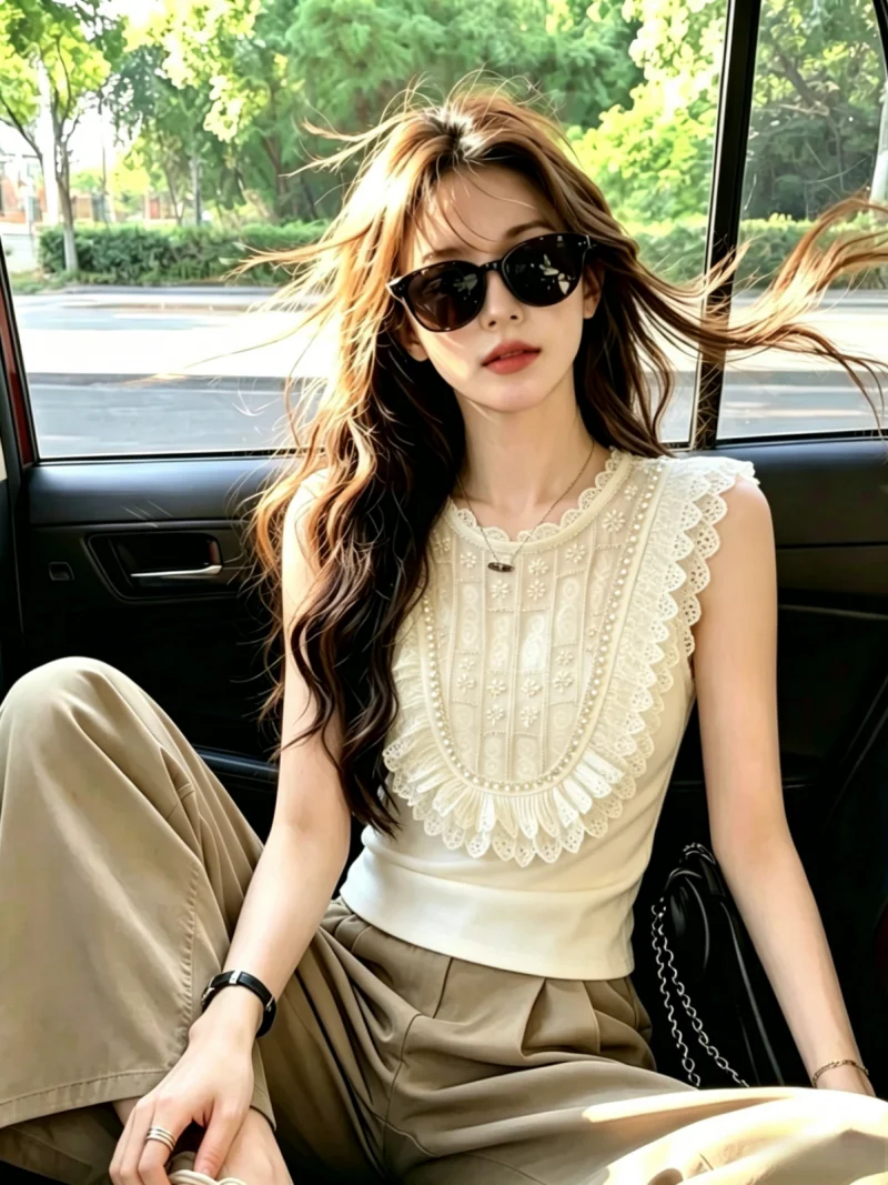 Summer Design Sense Beautiful Lace Sleeveless Shirt Women's Kept Item Self Purchase Korean Style Straight Cut Silk Top
Summer Design Sense Beautiful Lace Sleeveless Shirt Women's Kept Item Self Purchase Korean Style Straight Cut Silk Top