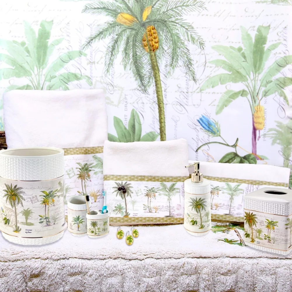 Bathroom Accessories Set, Tropical Inspired Countertop Bathroom Decor (Colony Palm Collection)
Bathroom Accessories Set, Tropical Inspired Countertop Bathroom Decor (Colony Palm Collection)