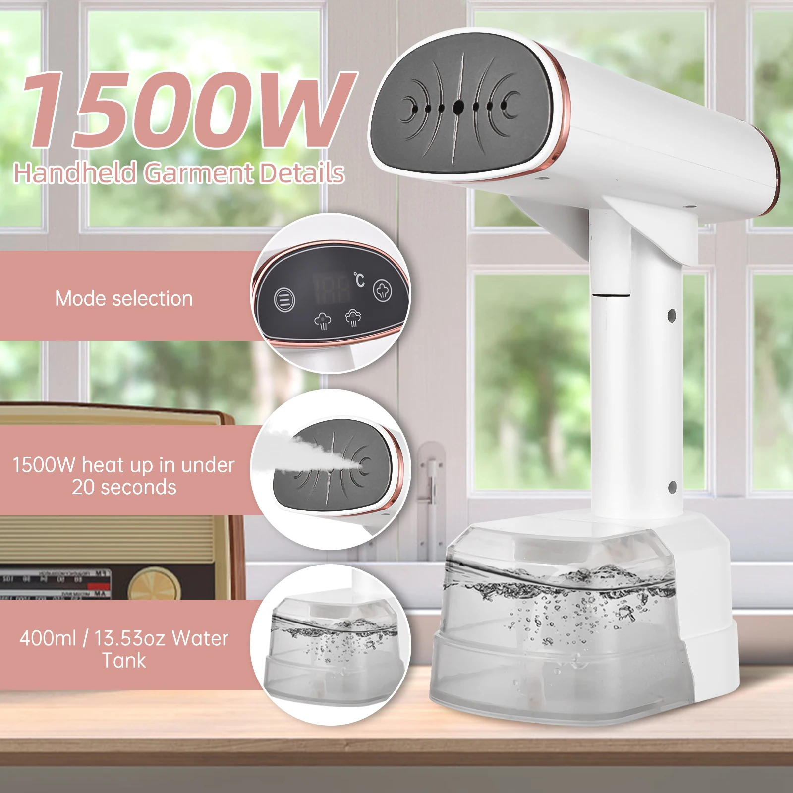 Портативный складной отпариватель для ткани мощностью 1500 Вт, быстрое нагревание за 20 секунд, удаление складок, до 24 г/мин, 2 режима, резервуар для воды 400 мл
Портативный складной отпариватель для ткани мощностью 1500 Вт, быстрое нагревание за 20 секунд, удаление складок, до 24 г/мин, 2 режима, резервуар для воды 400 мл