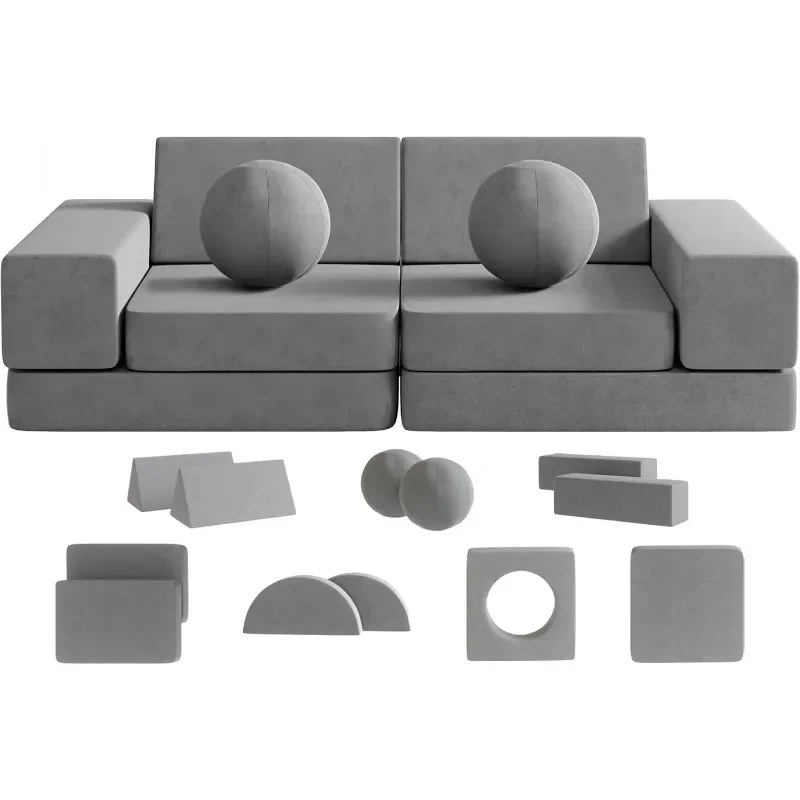 Kids Couch, 12PCS Fold Out Toddler Couch with 2 Balls and Tunnel Kids Play Couch Over 30 Creative Gameplay Couch for Kids (Gray)
Kids Couch, 12PCS Fold Out Toddler Couch with 2 Balls and Tunnel Kids Play Couch Over 30 Creative Gameplay Couch for Kids (Gray)