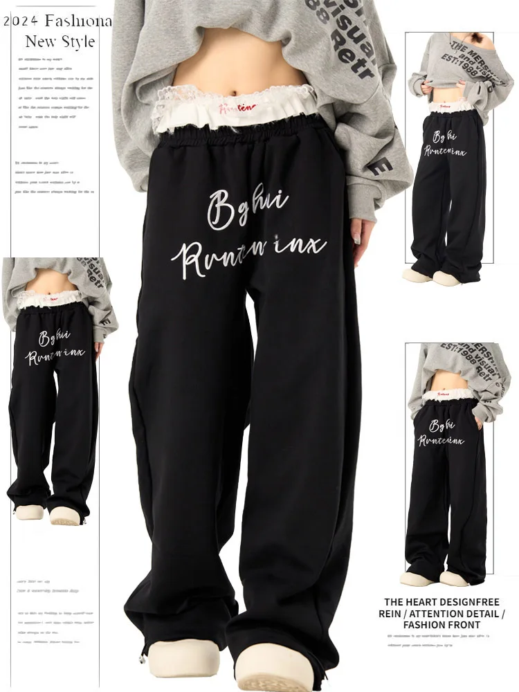 Retro American Double Waist Head Sport Pants Women's Spring Autumn Loose Lace Trim Pants Letter Print Casual Straight Leg Tro...
Retro American Double Waist Head Sport Pants Women's Spring Autumn Loose Lace Trim Pants Letter Print Casual Straight Leg Tro...