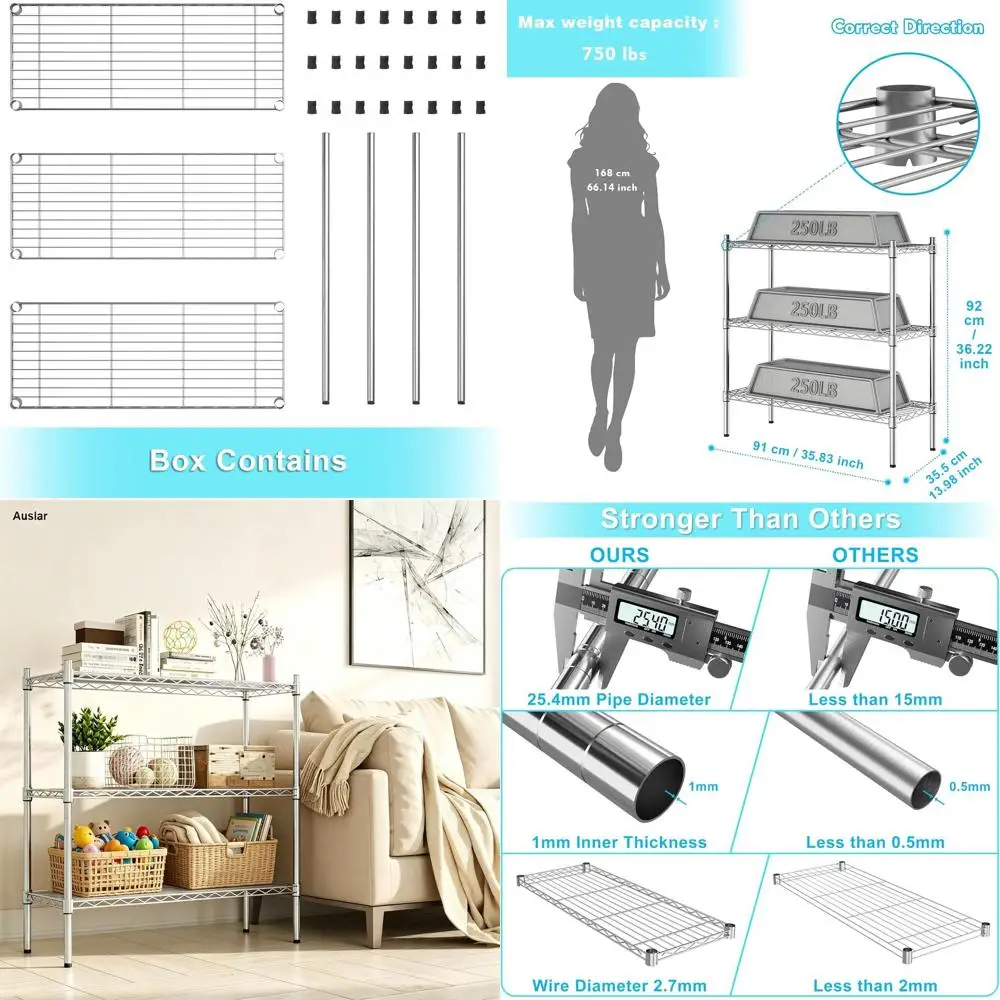 3-Tier Heavy-Duty Adjustable Metal Wire Shelving Rack, Chrome Finish
3-Tier Heavy-Duty Adjustable Metal Wire Shelving Rack, Chrome Finish