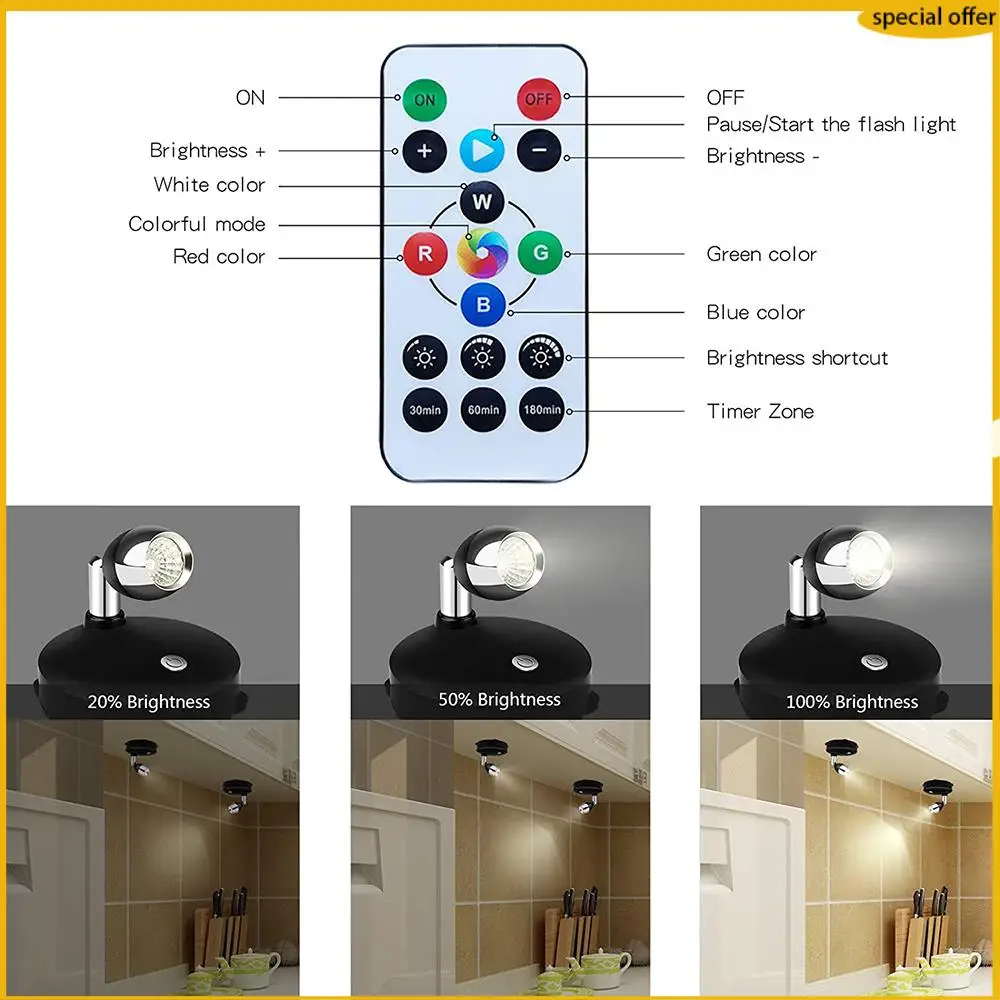 A50I Wireless Spotlight Battery Operated Accent Lights,Dimmable LED Spotlights With Remote Rotatable Wall Light (4 Pack)
A50I Wireless Spotlight Battery Operated Accent Lights,Dimmable LED Spotlights With Remote Rotatable Wall Light (4 Pack)