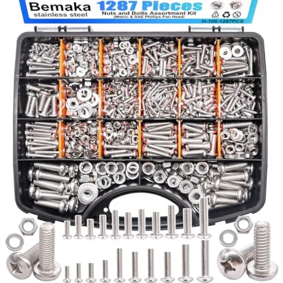 1287Pcs Nuts and Bolts Assortment Kit, 304 Stainless Steel Bolts Machine Screws Hardware Assortment Kit, Screws, Assorted Bolts
1287Pcs Nuts and Bolts Assortment Kit, 304 Stainless Steel Bolts Machine Screws Hardware Assortment Kit, Screws, Assorted Bolts